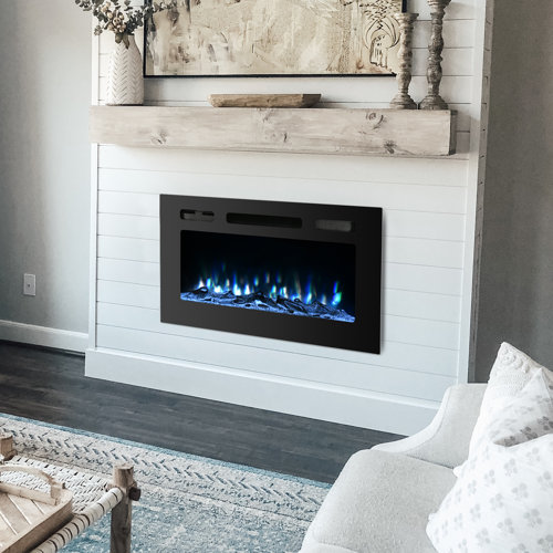 Orren Ellis Rayva Recessed Wall Mounted Electric Fireplace & Reviews